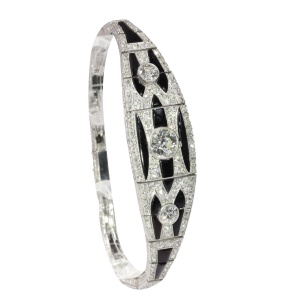 Graphic Grace  Vintage Art Deco Diamond and Onyx Bracelet, Circa 1920